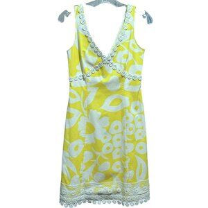 J Crew Abstract Floral Cotton Pique V-Neck Sleeveless A-Line Dress 4 Lace Detail